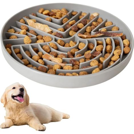 Anti Glutton Dog Cat Feeding Bowl, Puzzle Bowl, Anti-Choking Bowl with Non-Slip Base, Healthy Eating, for Medium and Large Pets (Grey) (1/5)