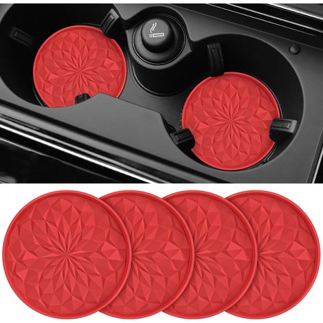 Lot de 4 sous-verres auto en silicone 7 cm, antidérapants, universels, rouges. (1/5)