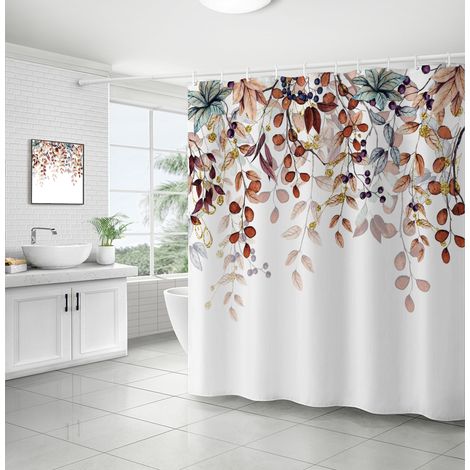 Rideau de Douche Fleurs Végétales 180x180 cm Polyester Imperméable pour Salle de Bain (1/4)