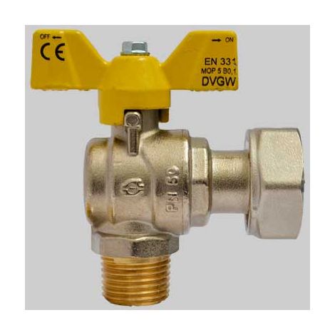 VALVOLA SFERA GAS AD ANGOLO M/F DADO GIREVOLE FARFALLA ALLUMINIO  3/4 x 1     F.I.V.