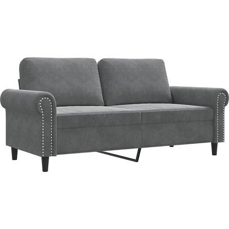 Canapé Sofa à 2 places Gris foncé 140 cm Velours (1/5)