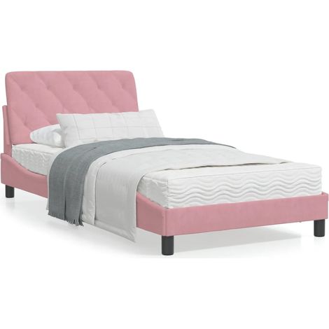 Cadre de lit avec tête de lit Rose 100x200 Velours (1/5)