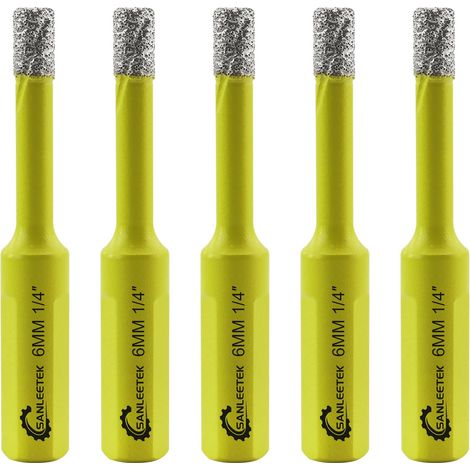 Foret Diamant Sec Set 5 pièces 6mm Trépan Diamant avec Tige Triangulaire pour Céramique Porcelaine Granit Marbre Quartz Grès (1/5)