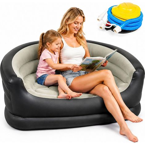 Canapé gonflable 2 places avec surface floquée douce et pompe à air pratique, imperméable, pliable et facile à transporter pour le camping, la plage, la piscine, le jardin et le salon (1/5)