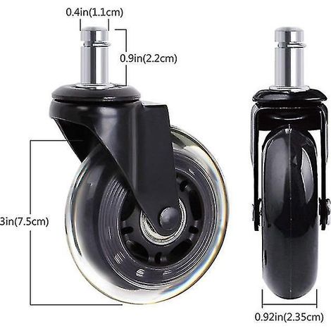 5-pack roulettes de chaise de bureau de style skate 75 mm roues noires de remplacement universelles résistantes à l'abrasion (1/2)