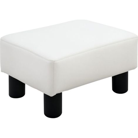 Rests-feet for sofa, small stool revetu of similicuir, seat in foam and feet in plastic, 40 x 30 x 24 cm, white (1/5)