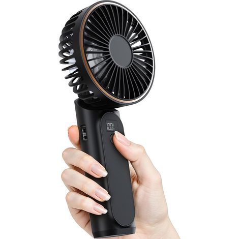 Ventilateur Portable à Main, Mini Ventilateur Pliable 180°, 6 Vitesses, Affichage LCD, Ultra Silencieux, 4000mAh, Format de Poche, Pour Intérieur Extérieur, Avec Lanière
