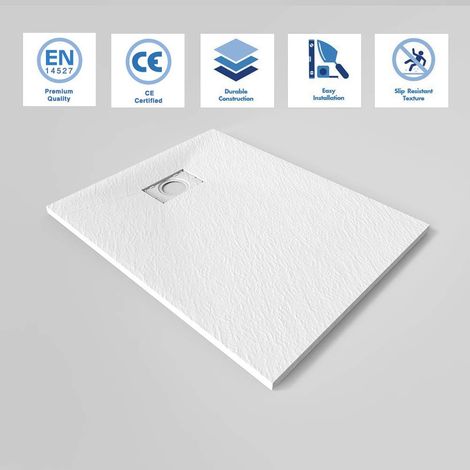 ELEGANT 1000 x 800mm Slip-Resistance Shower Base Slate Effect Square Shower Enclosure Tray with Waste and Resin Cover Grate (1/5)