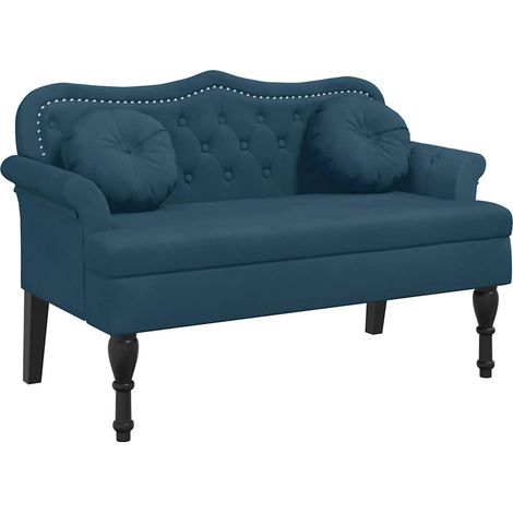 Banc avec coussins bleu 120,5x65x75 cm velours (1/5)