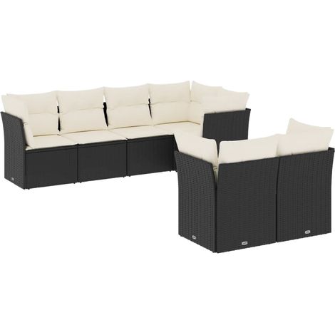 Salon de jardin 7 pcs avec coussins noir résine tressée (1/3)