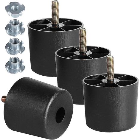 Pieds de meubles en plastique de 20 cm (8 pouces), pieds de table fuselés, pieds de canapé noirs, avec boulons de suspension M8, adaptés aux canapés, tables et chaises longues, lot de 4, 2 x M8 (1/5)