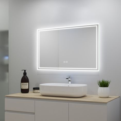 Anti-foggy Wall Mounted 1000 x 600mm Mirror, Frontlit LED Illuminated Bathroom Mirror Bluetooth Audio Included (1/5)