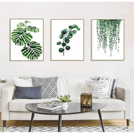 Set de 3 Affiches 20x30cm Vert Tropical Plante Feuilles Toile Art Poster Décoration Murale Nature Tableau Moderne Design sans cadre (1/4)