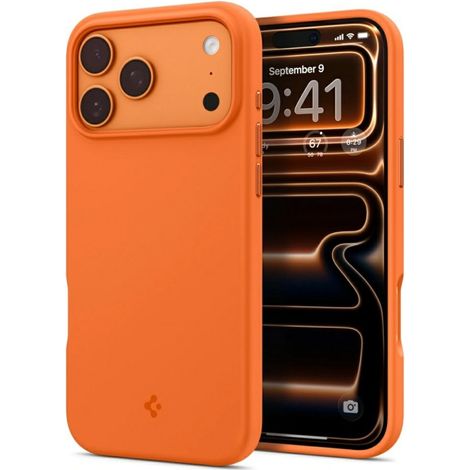 Funda Spigen Silicone Fit MAG MagSafe para iPhone 17 Pro Max, color naranja. (1/5)