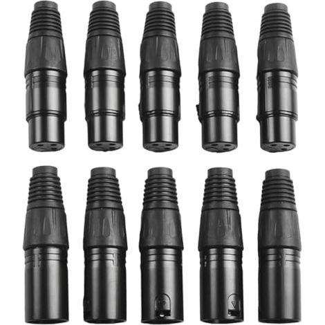 Lot de 10 connecteurs XLR femelle 3 broches pour câbles DMX et microphone avec contacts en laiton pour une connexion fiable et une réduction du bruit (noir) (1/5)