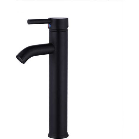 Robinet lavabo haut salle de bain acier inoxydable levier unique eau chaude et froide avec 2 tuyaux inclus,Noir (1/5)