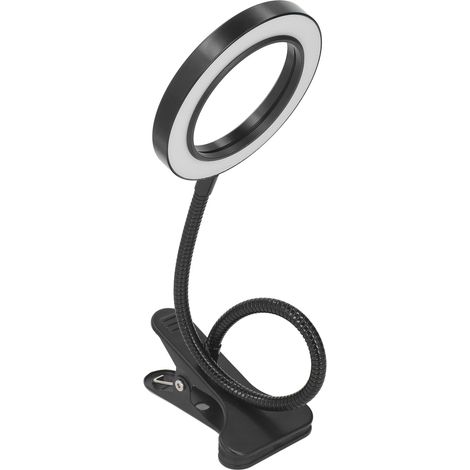 Lampe de bureau LED flexible avec anneau lumineux, 3 teintes réglables, 10 niveaux de luminosité, alimentation USB, télécommande fournie (1/5)