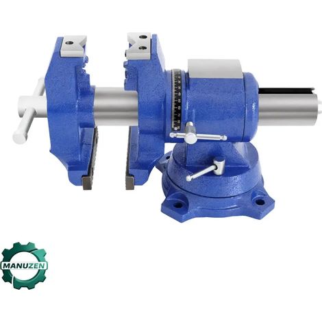 Manuzen - Étau d’établi 100 mm à base pivotante 360° – Bleu (1/3)