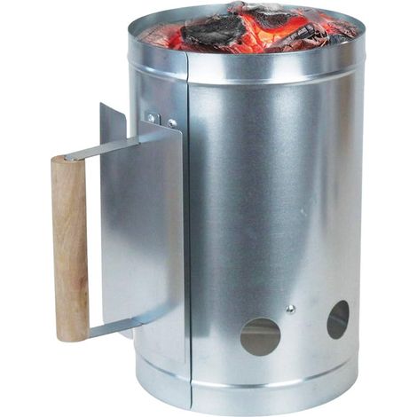 Accendi fuoco carbonella mis. 17x27 cm con manico in legno e scudo termico - Ciminiera per accensione rapida BBQ (1/5)