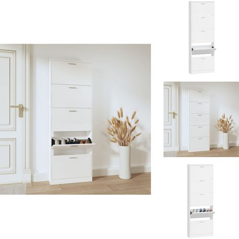 Schuhschrank Hochglanz-Weiß 59x17x169 cm Holzwerkstoff - Schuhschrank - Holzwerkstoff - Weiß - Garderobe - Schrank (1/5)