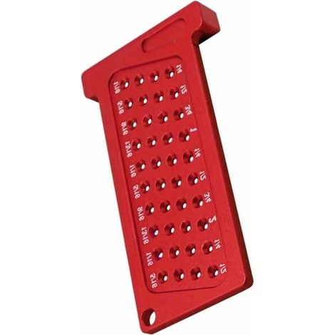 (80 mm x 43 mm) Règle à tracer de type T avec jauge de trou pour le travail du bois, outil de précision en alliage d'aluminium rouge, outil de mesure impérial pour le positionnement des trous (1/5)