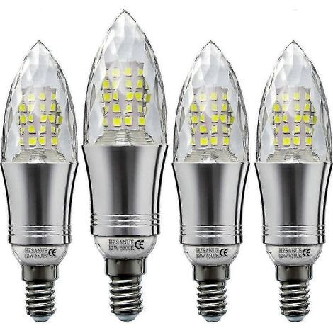 Ampoules LED E14 effet bougie, 12 W (équivalent 100 W incandescent), blanc froid 6500 K, 1350 lm, culot à vis Edison, lot de 4, porte-bonheur (1/5)
