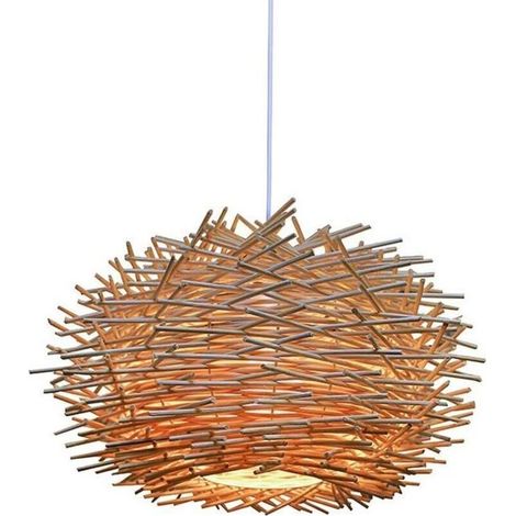 Rattan-Pendelleuchte, verstellbarer Vogelnest-Kronleuchter, Deckenleuchte für Schlaf- und Esszimmer, 300 x 170 mm (1/5)