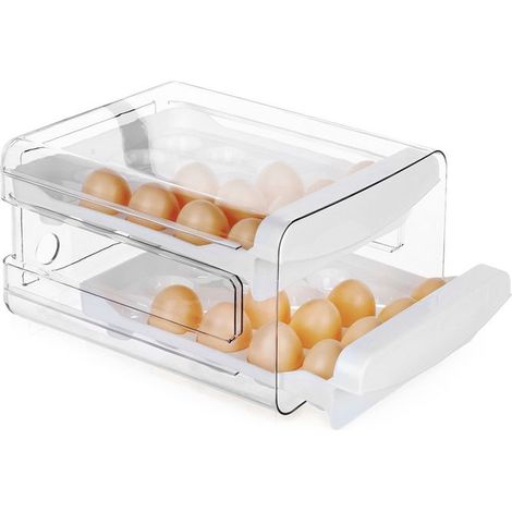 1 Boîte à œufs, 40 œufs, 2 niveaux avec tiroirs coulissants, plastique transparent, réfrigérateur (1/5)