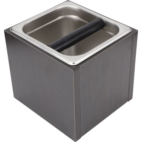 Poubelle carrée en acier inoxydable Knock Box pour marc de café, avec boîte en bois (1/5)