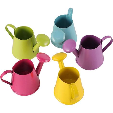 Mini arrosoir de jardin en tôle d'acier, couleurs assorties, design léger et compact, lot de 5 pièces (1/5)