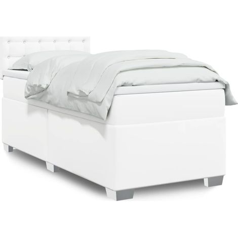Boxspringbett mit Matratze Weiß 100x200 cm Kunstleder