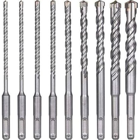 Forets à Béton, 9PCS (5 mm-16x160 mm) Foret Carrelage, Foret à Percussion Électrique SDS-Plus pour Perforateur, Forets Transversaux pour Béton, Brique, Pierre, Naturelle, Métal (1/5)