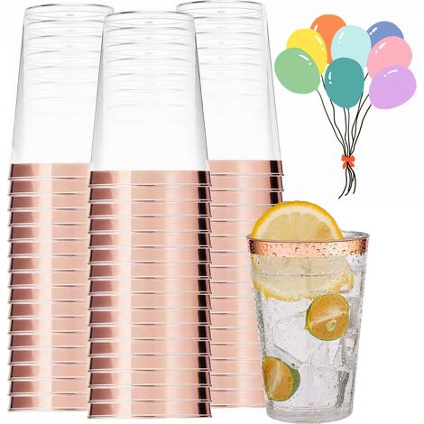 Lot de 50 Gobelets ABS Bordure Argentée 280ml Réutilisables Pour Fête Cocktail Mariage