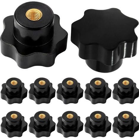 Pomelli a stella M6, pomello di serraggio con filettatura femmina zigrinata M6, per macchine utensili e attrezzature meccaniche, in plastica nera, 10 pezzi (1/5)