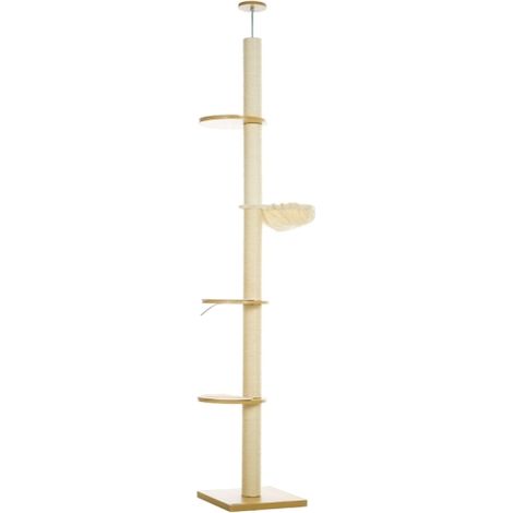 Tiragraffi a soffitto, dispositivo antiribaltamento, pali in corda di sisal, legno ingegnerizzato, rovere + bianco crema, in loco (1/5)