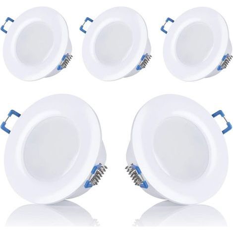Set mit 5 LED-Einbaustrahlern für Badezimmer, IP44, 230 V, ultradünn, 5 W, erhältlich in Warmweiß und Kaltweiß, rund, weiß, für Badezimmer, Öffnungsdurchmesser: 75–80 mm [Klasse