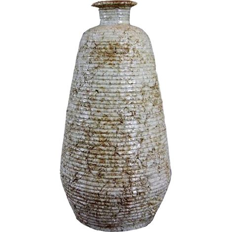 Vaso in pietra a righe color crema, 45x22 cm (1/5)