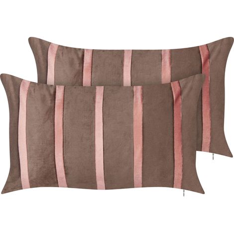 Dekokissen 2er Set CRODYLINE Samtstoff 35 x 60 cm Braun Streifenmuster