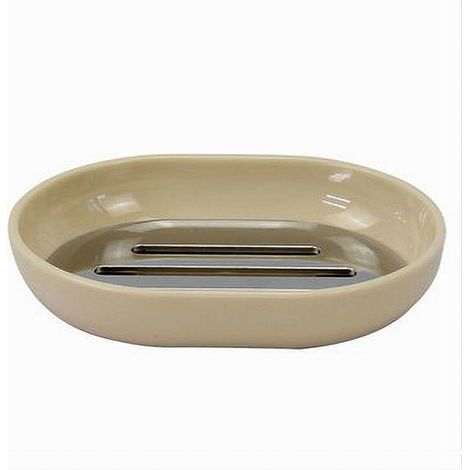 Trade Shop - Jabonera Beige Plata Accesorios De Baño 12,5 X 9,5 Cm 79883 - (1/2)
