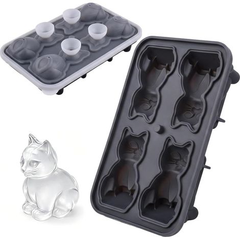 Moule à glaçons chat 3D avec couvercle, silicone sans BPA, 4 cavités