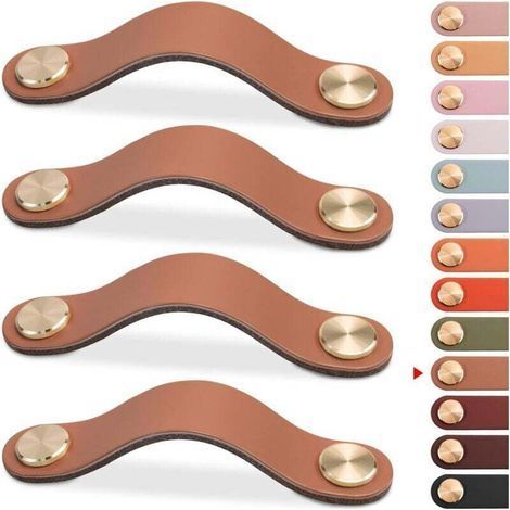 Poignées de meubles en cuir, boutons de porte d'armoire, boutons de tiroir en cuir, poignées vintage pour armoires, coiffeuses, cuisine et salle de bain (marron clair, 96 mm) (1/5)