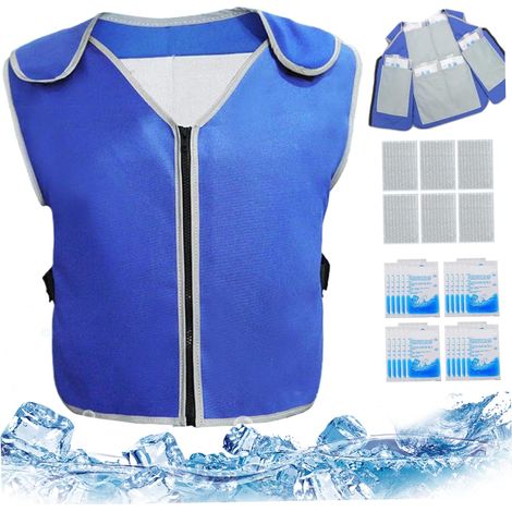Gilet de refroidissement imperméable respirant avec 20 paquets de glace amovible, gilet travail réfléchissant léger avec 6 poches pour hommes et femmes, vêtements secours chaleur (1/5)