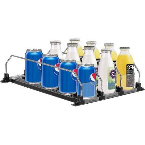 Automatischer Getränkedosen-Organizer mit Druckknopf für den Kühlschrank, großes Fassungsvermögen, schwarzer Kunststoff, kreativ und praktisch (Fassungsvermögen: 38 cm). (1/5)
