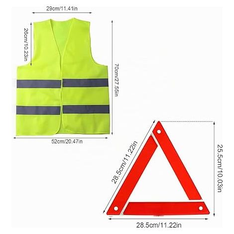 Triangle and Vest Set, Reflective Traffic Vest, Warning Triangles, Visibility Vest, Triangle Signalling, Foldable, Compact, Stable for Car, Motorcycle (1/4)