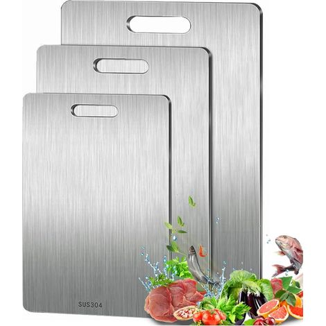 3 planches découpe titane inox - Qualité alimentaire - Viande légumes (1/5)