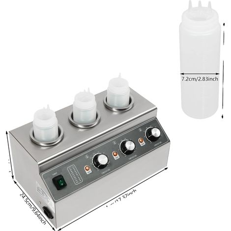 Chauffe-sauce, 3 bouteilles, contrôle de température réglable, Argent (1/2)