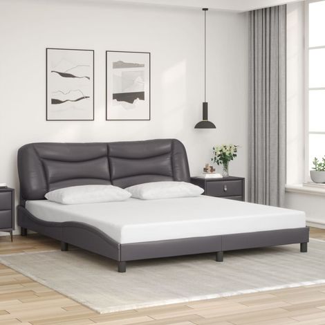 Estructura de cama sin colchón Hvar cuero sintético gris 180x200 cm vidaXL (1/5)
