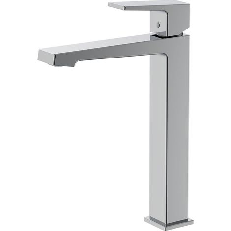 Grifo Lavabo caño alto monomando Cuomo Cromo Latón, con aireador Neoperl, cartucho cerámico, grifería de baño moderna, ahorro de agua, instalación fácil
