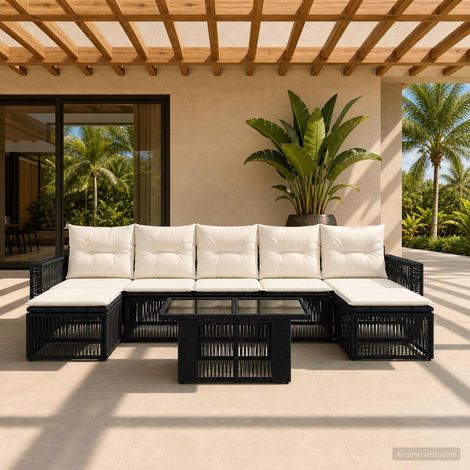 vidaXL Set Divano da Giardino 8 pz Nero e Bianco Crema polyrattan (1/5)