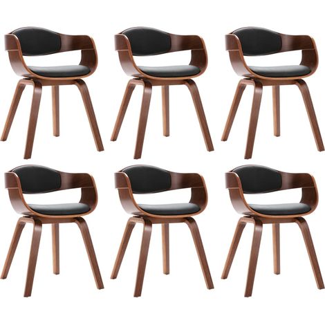 Vidaxl – Lot de 6 chaises à manger en bois courbé et similicuir noir – Confort ergonomique – Accoudoirs – Dimensions 49x51,5x71,5cm (1/5)
